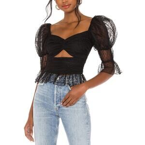 Lpa 'Dolores' Black Jacquard Cut Out Mesh Top Size M - NWT